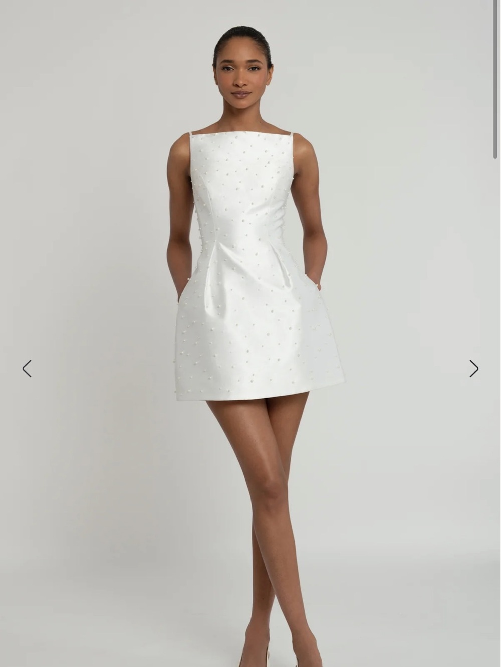 Jenny Yoo Hannah Bridal White Pearl-Detail Mini Dress